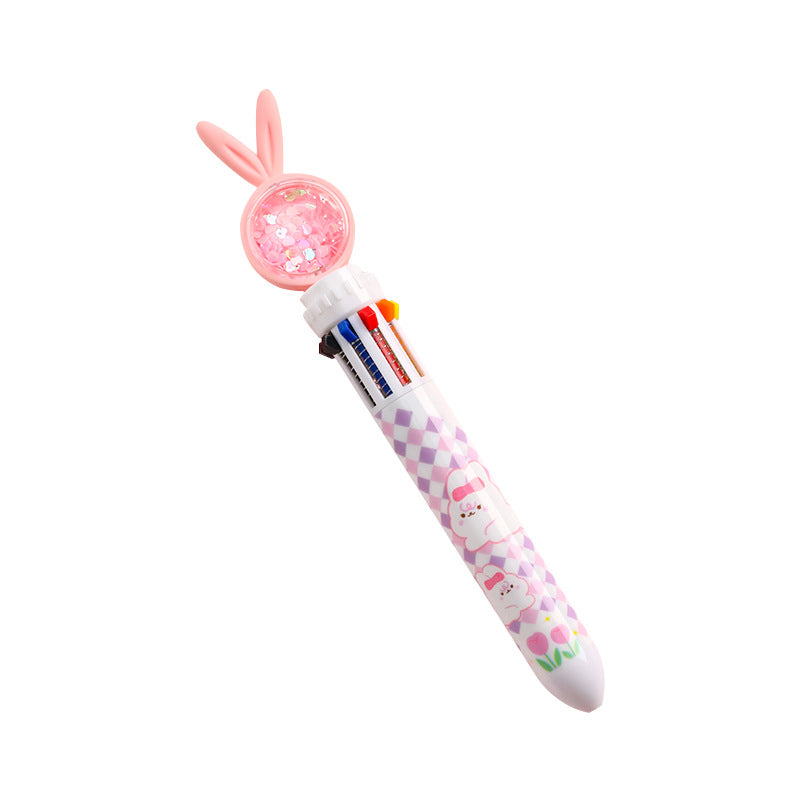 10-In-1 Rabbit Ballpoint Pen Plastic | Rotatable 3D Rabbit Top with 10 Ink Colours | Smooth Writing Gift for Women