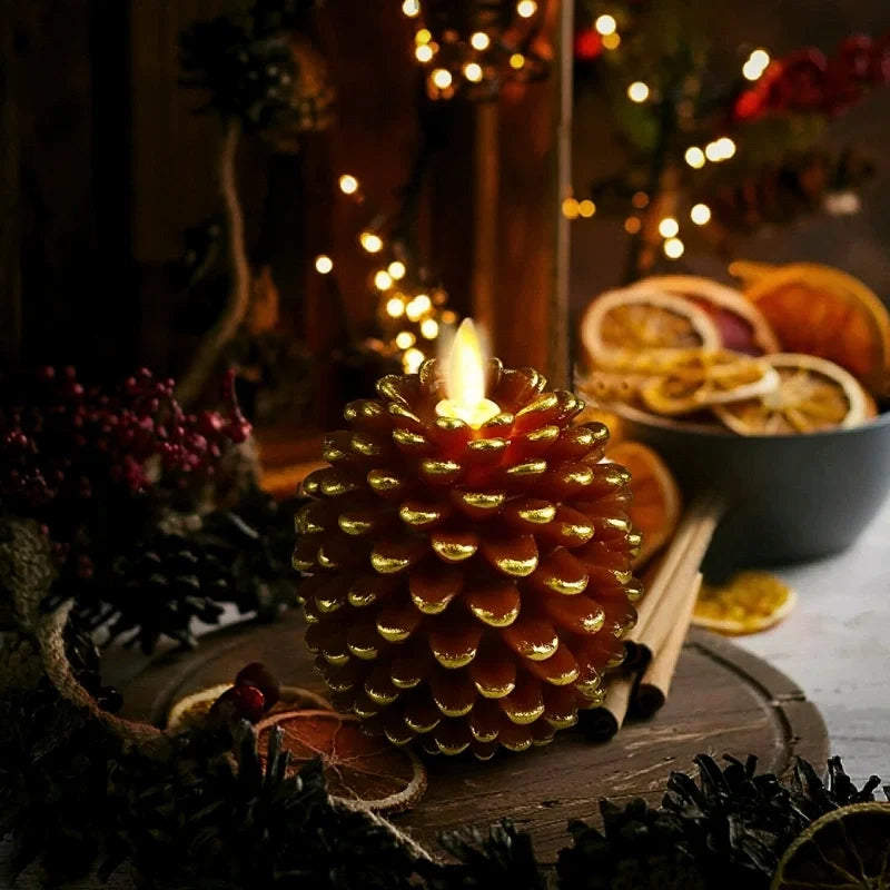 Flameless Pinecone Candles LED Battery-Operated with Timer Function 3