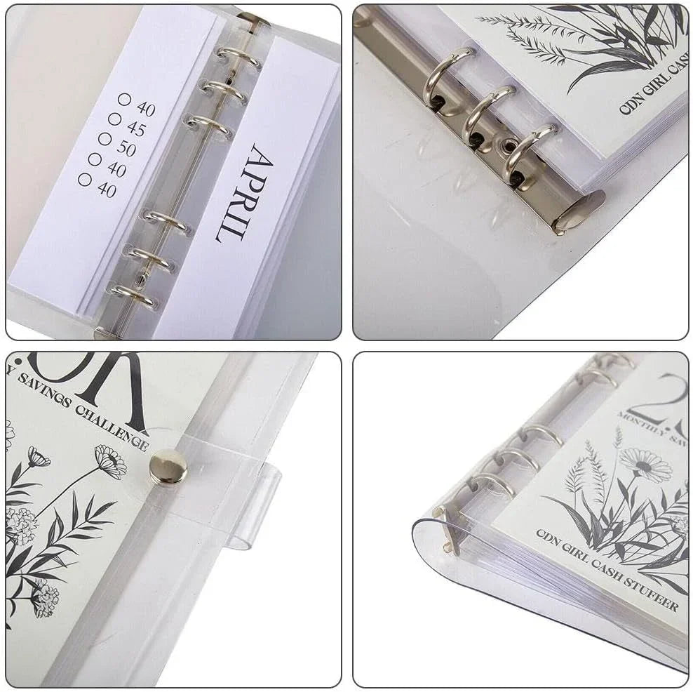 12-Month Envelope Savings Challenge Binder PP+PVC, 19 x 14 cm | Six-Hole Design | Waterproof, Dustproof, Scratch-Resistant