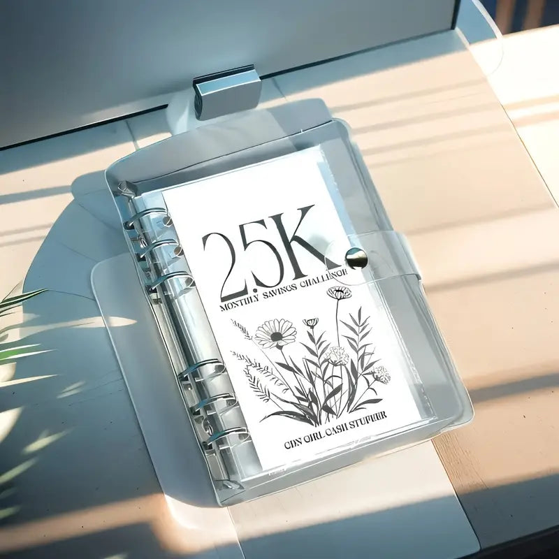 12-Month Envelope Savings Challenge Binder PP+PVC, 19 x 14 cm | Six-Hole Design | Waterproof, Dustproof, Scratch-Resistant
