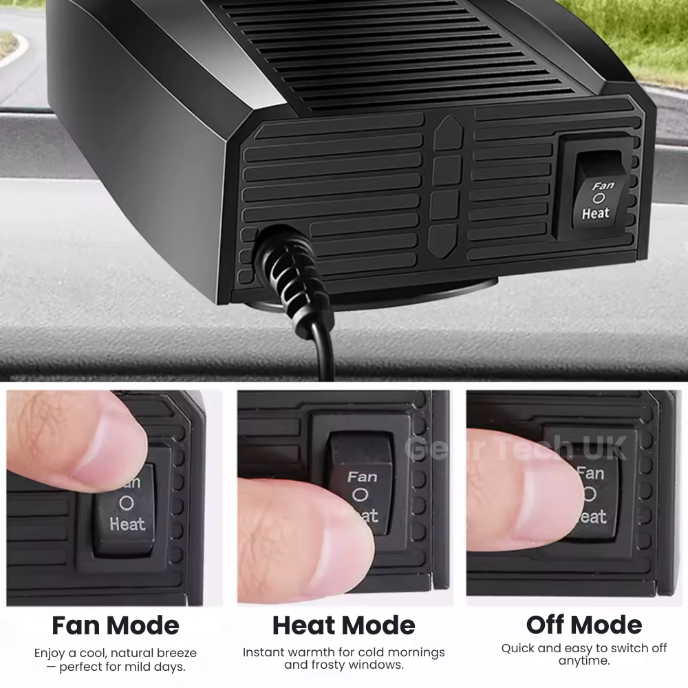 12V Car Heater and Defroster | 180W PTC Ceramic Heating | Portable Plug-In for Cars, Caravans, Campervans and Trucks