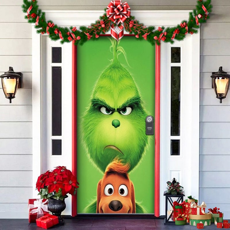 Christmas Door Cover Washable Reusable Lightweight Fabric with Quick Install 16