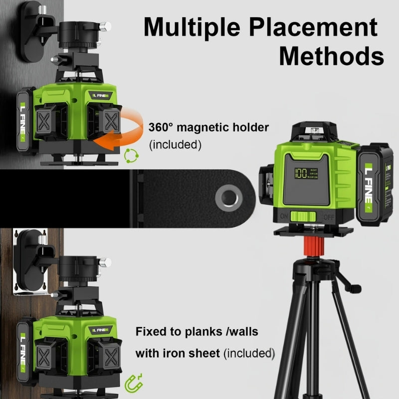16-Line 4D Laser Level | 360° Horizontal & Vertical Coverage with Bluetooth App Control | 4800mAh Battery, IP54 Rated
