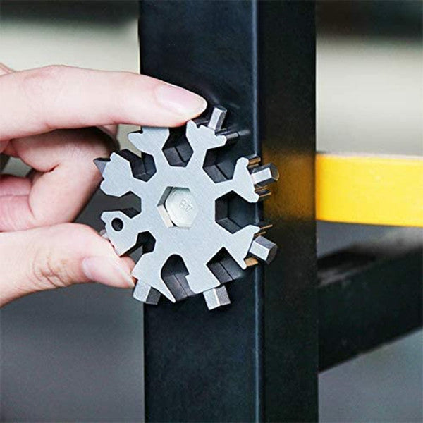 18-in-1 Multi-Tool Keychain Stainless Steel | Snowflake Design with Screwdrivers & Wrenches | Compact Pocket Repair Tool
