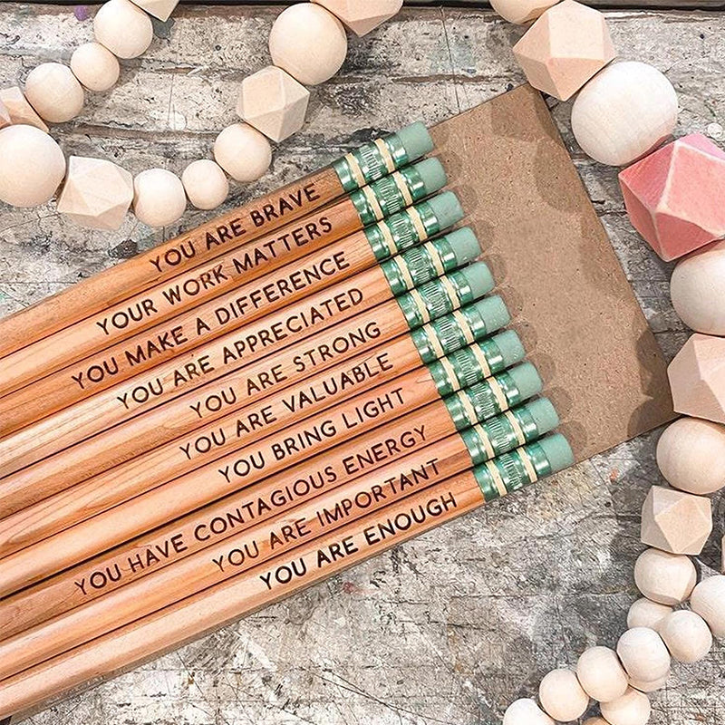 Motivational Message Pencil Set 10 Pack | Assorted Inspirational Designs | Encourages Confidence for School or Office 12