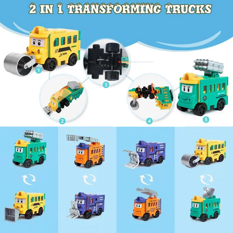 Transforming Toy Car Set Plastic | 4-in-1 Construction Vehicles, No Sharp Edges | Educational Gift for Kids and Toddlers 3