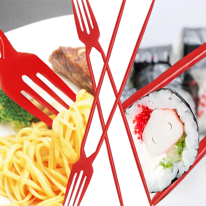 2-in-1 Fork Set Plastic Reusable Chopsticks Combo with Ergonomic Handle