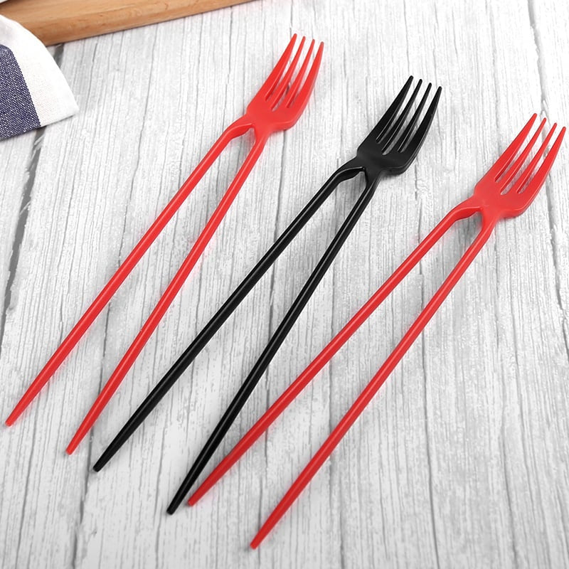 2-in-1 Fork Set Plastic Reusable Chopsticks Combo with Ergonomic Handle