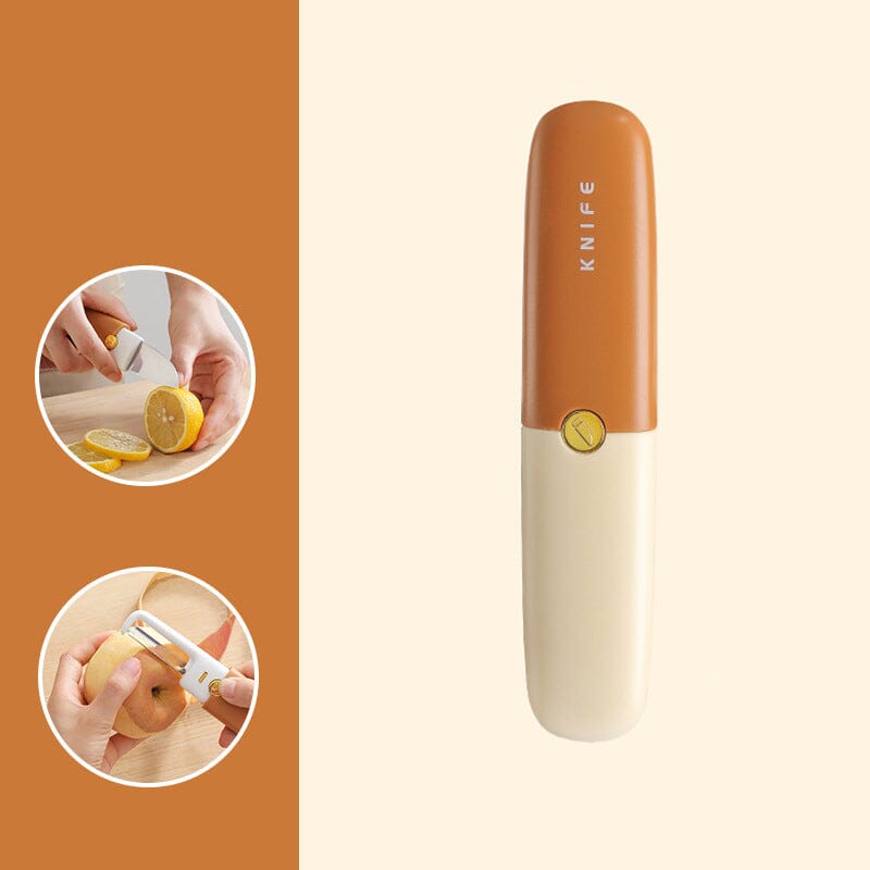 2-in-1 Peeler Cutter Stainless Steel Blade with Protective Sheath | Compact Kitchen Tool | Green, Orange, Grey