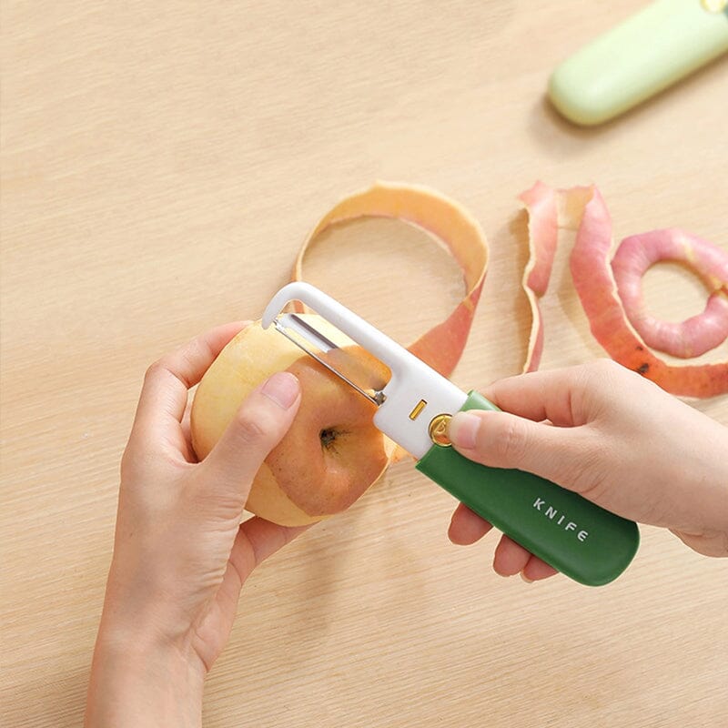 2-in-1 Peeler Cutter Stainless Steel Blade with Protective Sheath | Compact Kitchen Tool | Green, Orange, Grey