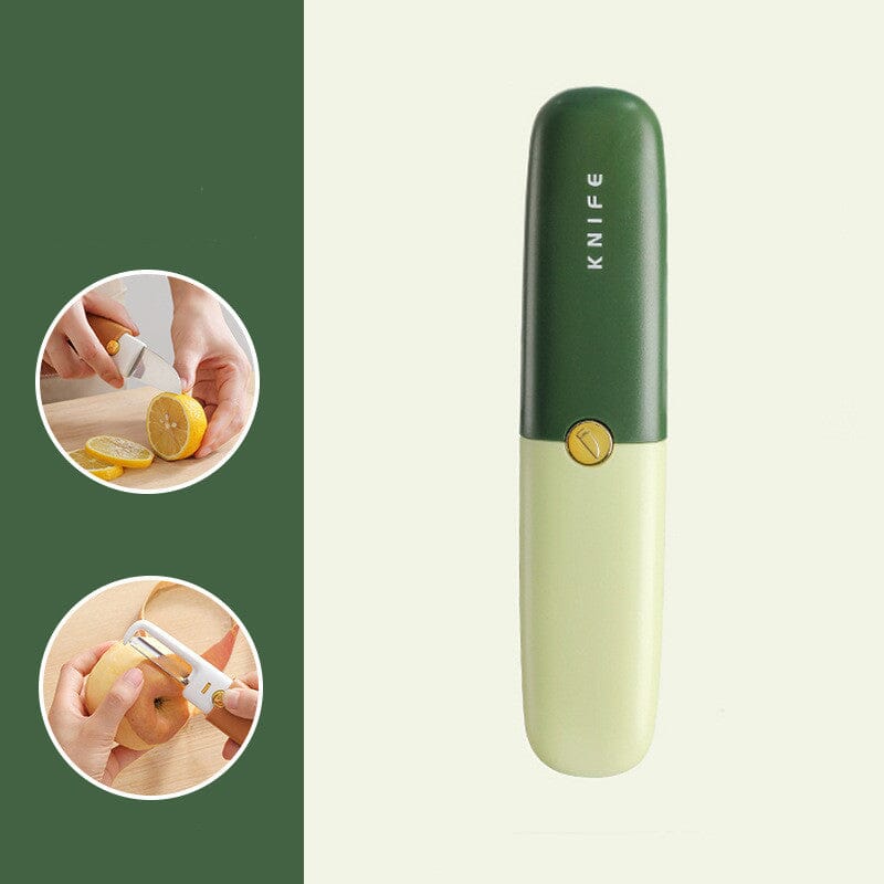2-in-1 Peeler Cutter Stainless Steel Blade with Protective Sheath | Compact Kitchen Tool | Green, Orange, Grey