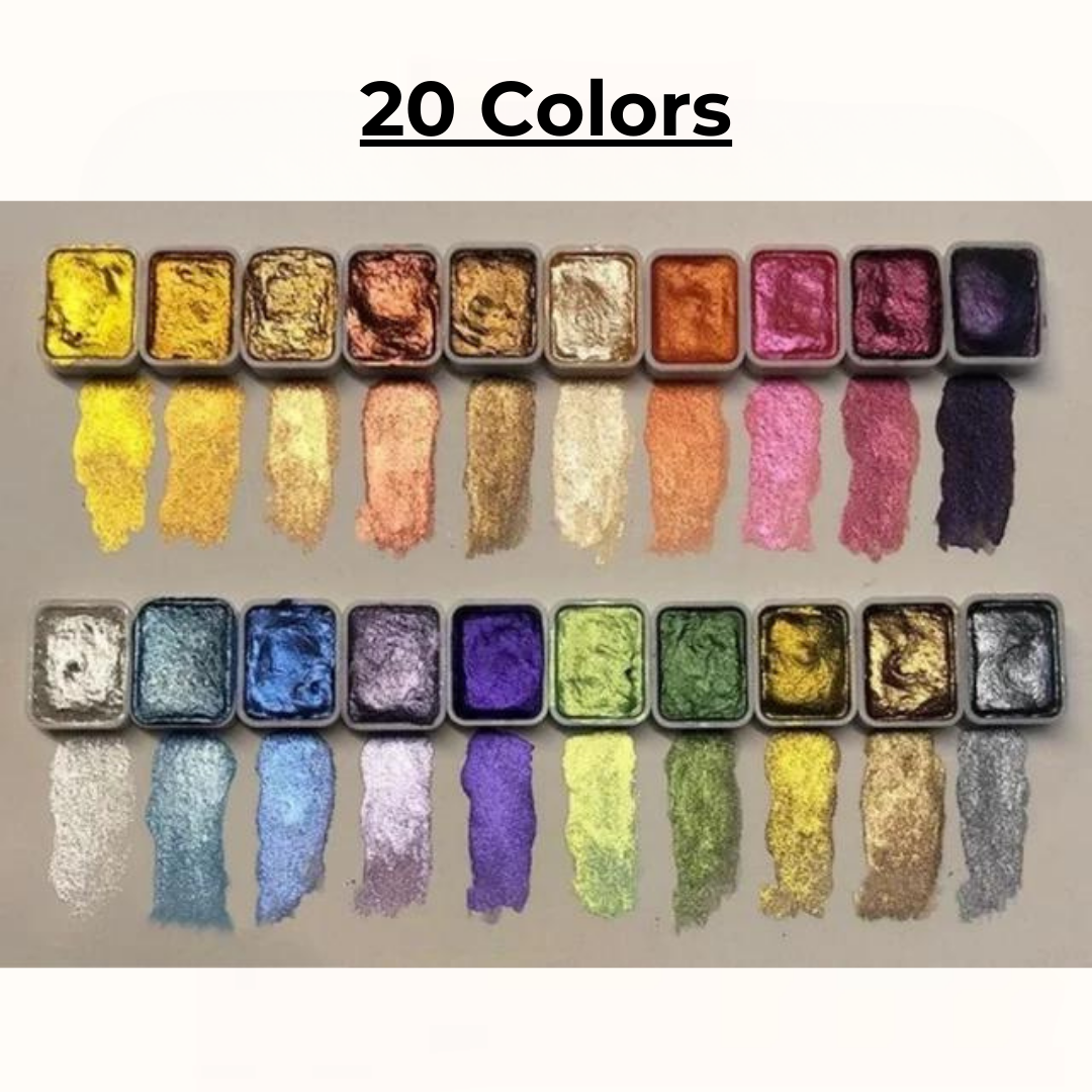 Watercolour Paint Set Shimmer Metallic 20 Colours with Smooth Application 7