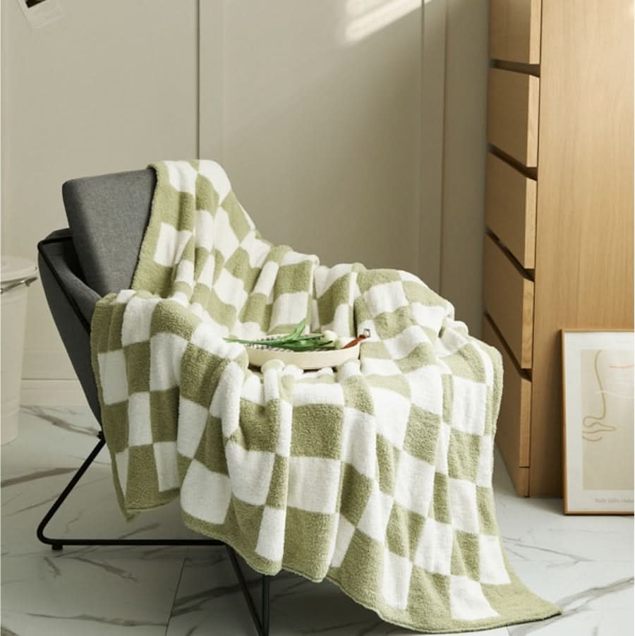 Checkerboard Throw Blanket Knit Two-Tone Versatile with Cosy Texture 5