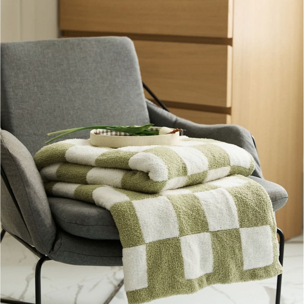 Checkerboard Throw Blanket Knit Two-Tone Versatile with Cosy Texture 3