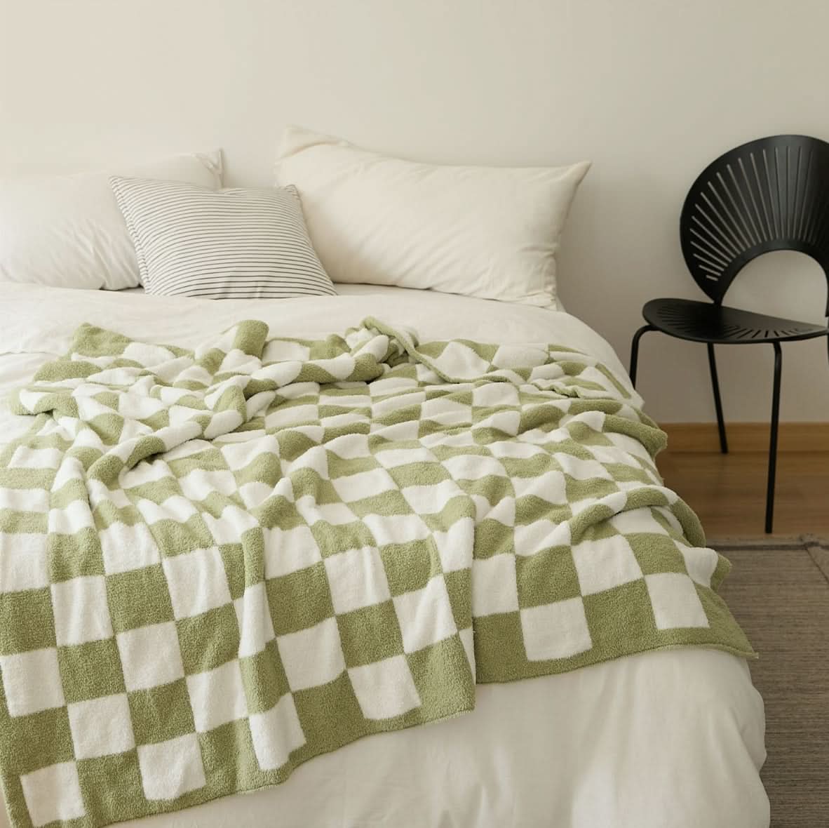 Checkerboard Throw Blanket Knit Two-Tone Versatile with Cosy Texture 1
