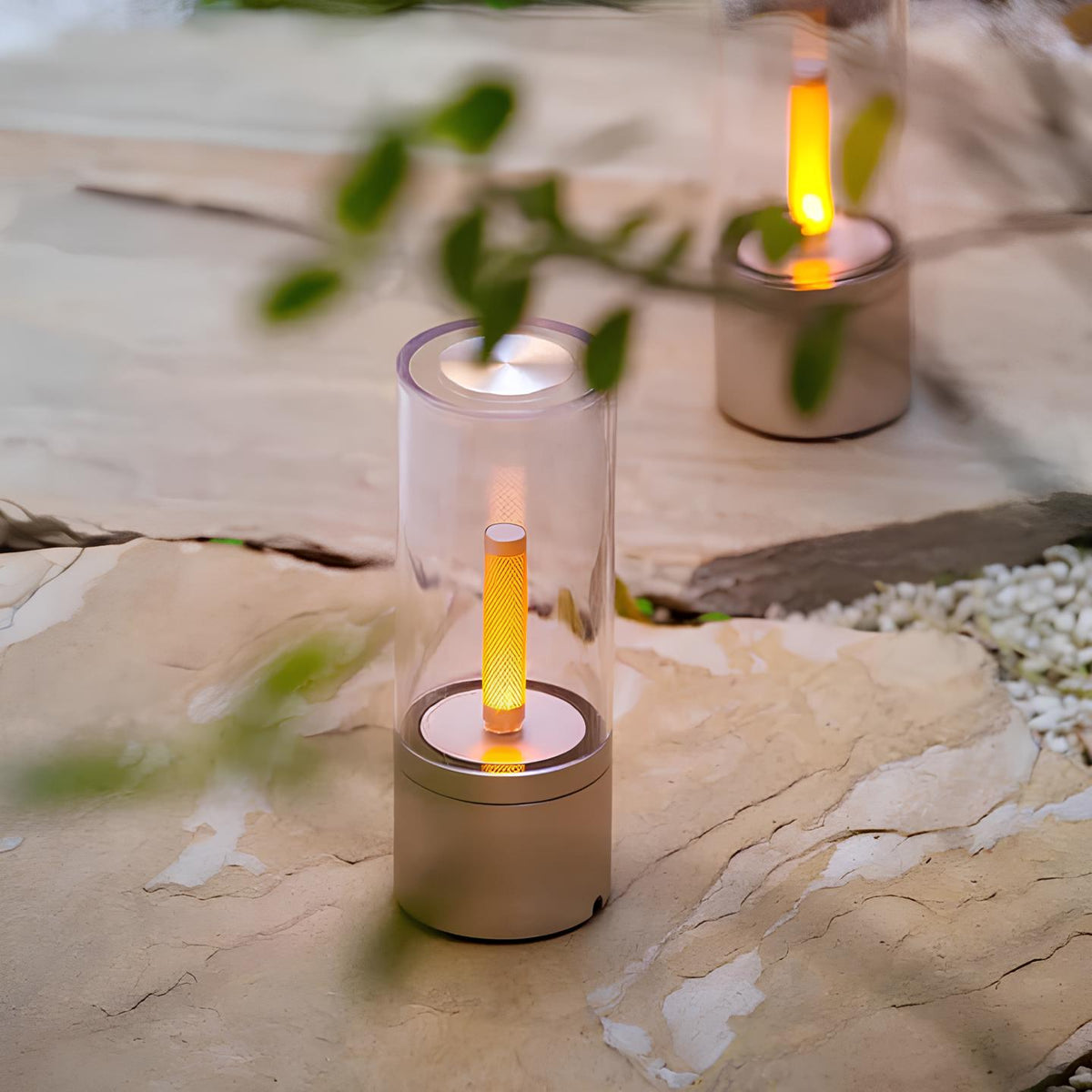 Cylindrical Glass Table Lamp | Twist-Dimmable Warm White Light | Aluminium and Glass Base for Bedside or Desk Use 2