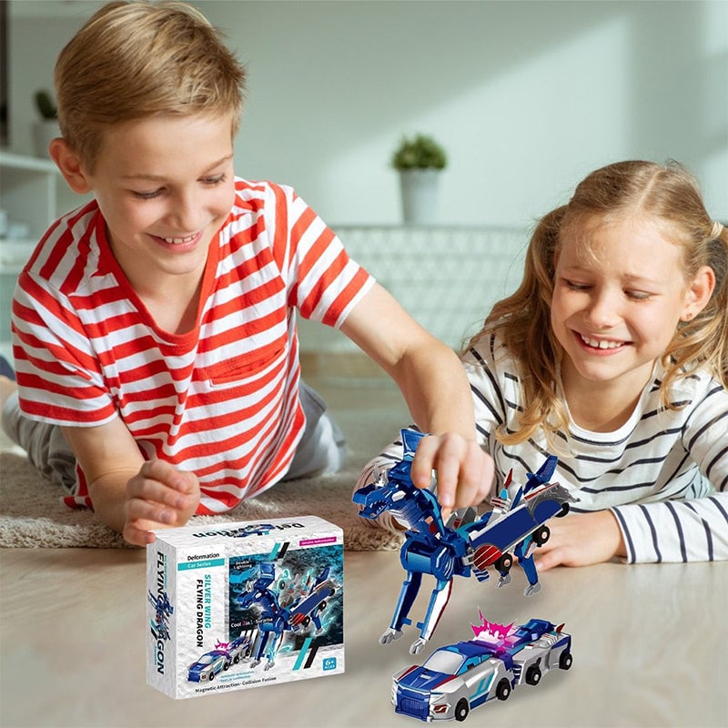 Toy Cars Magnetic 2-in-1 ABS Dragon Unicorn with Impact Transformation 3