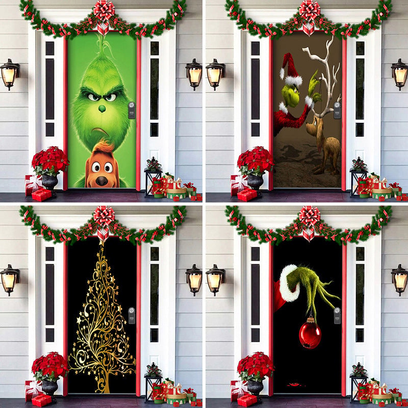 Christmas Door Cover Washable Reusable Lightweight Fabric with Quick Install 63