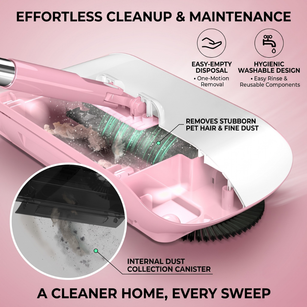 3-In-1 Household Sweeper | Twin Brushes, Push To Sweep