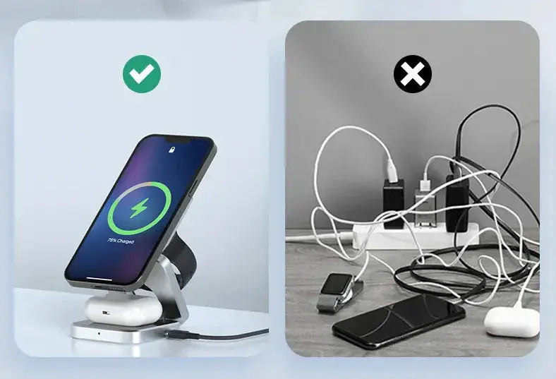 3-in-1 Wireless Charging Station | Foldable Design, Single USB-C Cable | Charges Phone, Watch and Earbuds Simultaneously