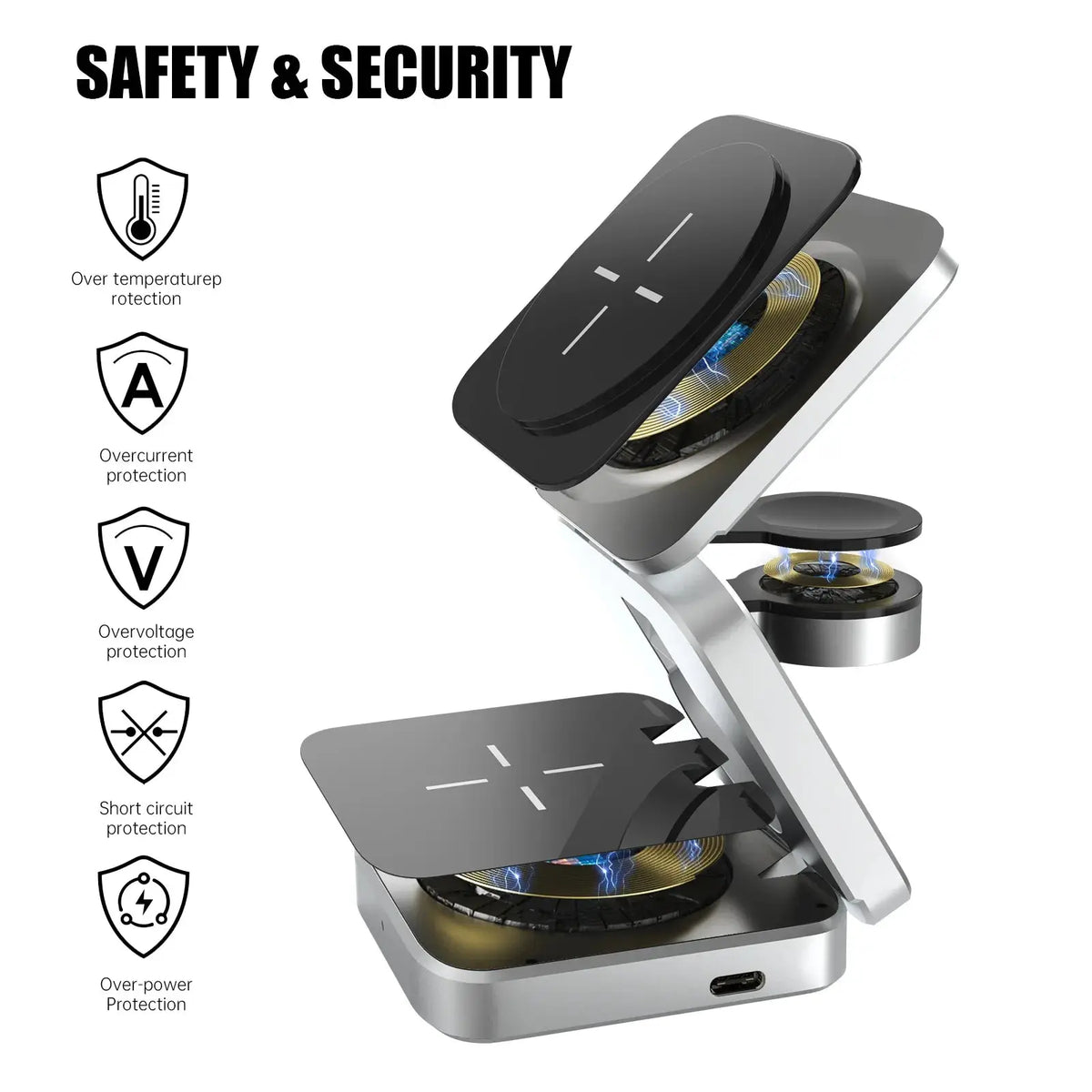 3-in-1 Wireless Charging Station | Foldable Design, Single USB-C Cable | Charges Phone, Watch and Earbuds Simultaneously