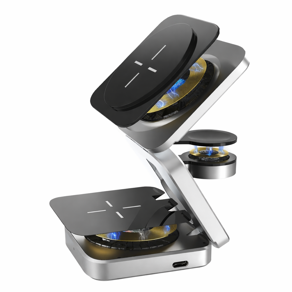 3-in-1 Wireless Charging Station | Foldable Design, Single USB-C Cable | Charges Phone, Watch and Earbuds Simultaneously