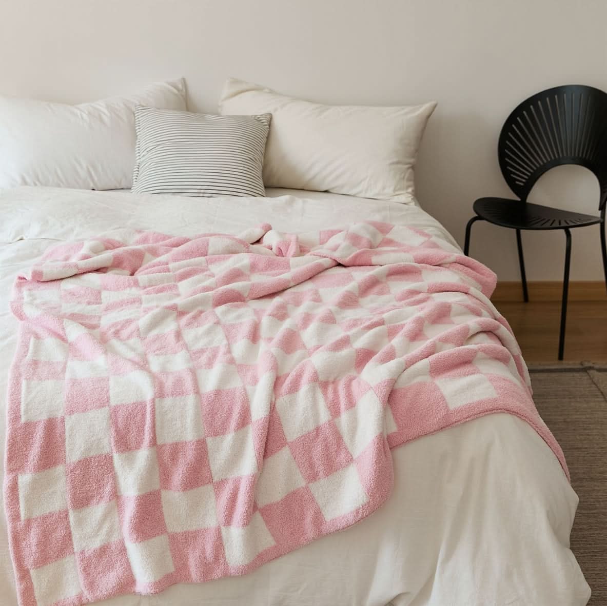 Checkerboard Throw Blanket Knit Two-Tone Versatile with Cosy Texture 11