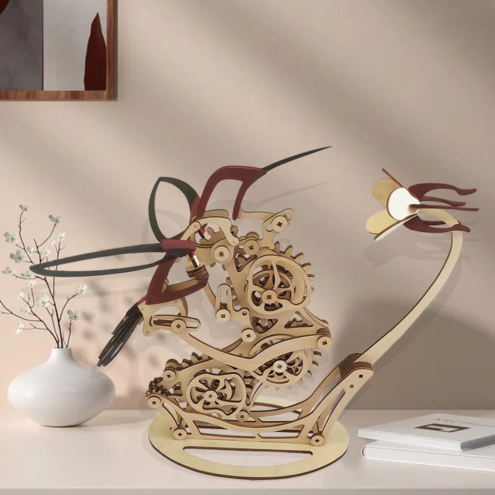 Wooden Mechanical Hummingbird Sculpture | Cam-Driven Kinetic Wings & Tail Motion | Handcrafted Wood Art Display Piece 4