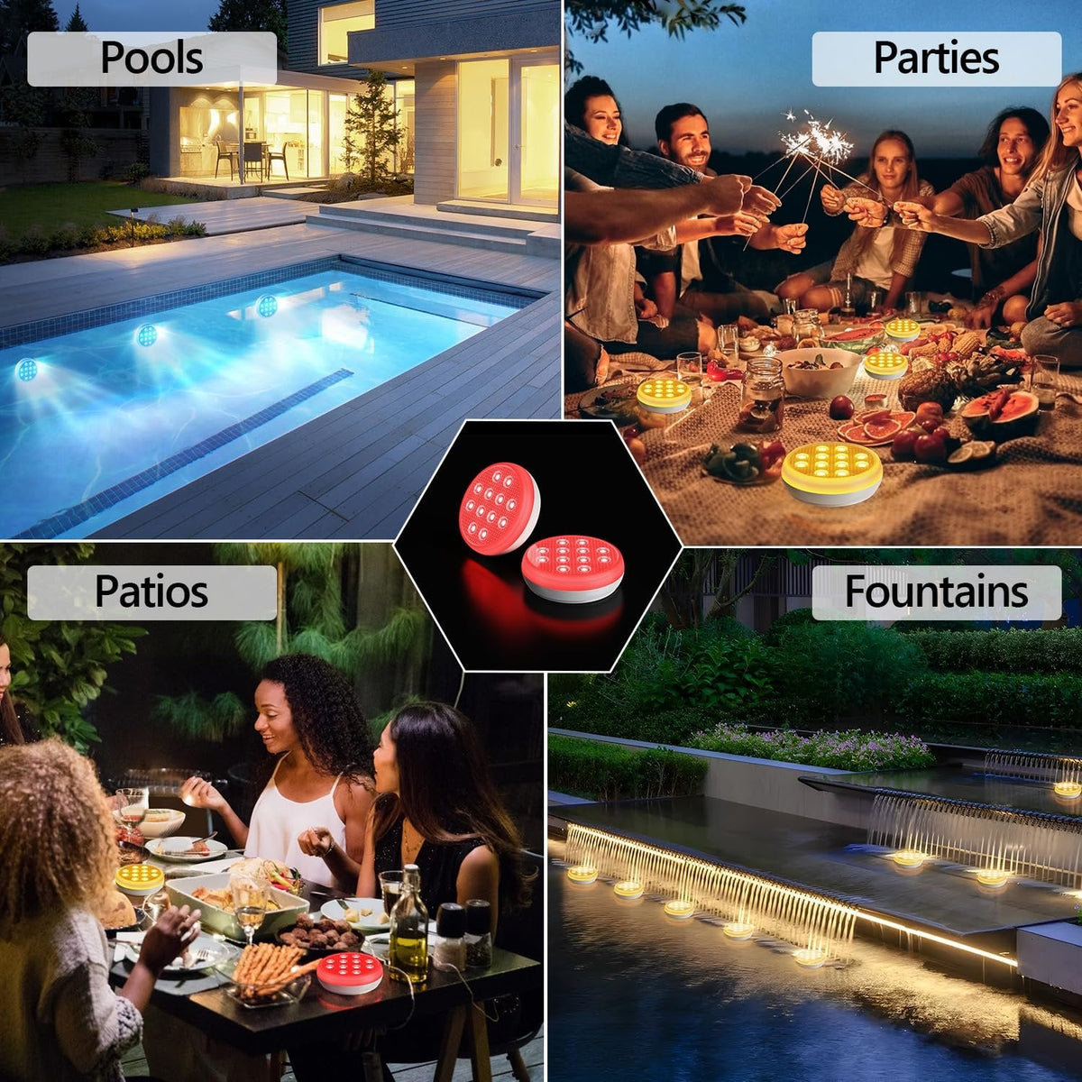 Submersible LED Lights Rechargeable Waterproof IP68 with Remote Control 6