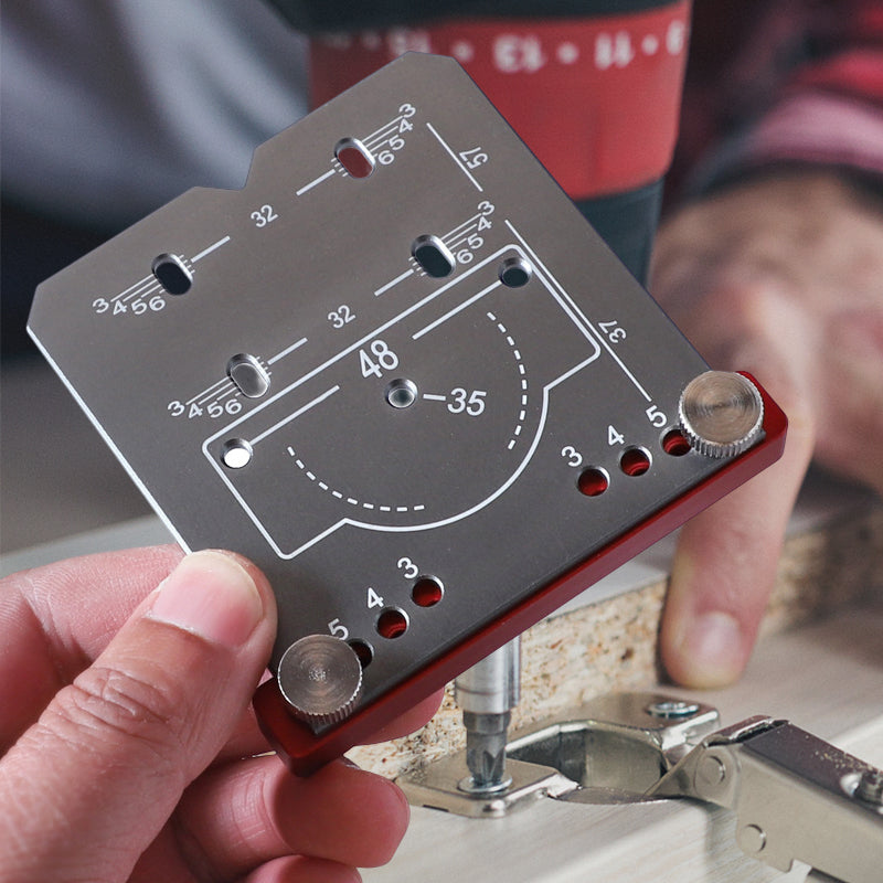 35mm Hinge Drilling Template Aluminium Alloy | Adjustable 3mm-6mm Offset Scale | Precision Cabinet Door Hinge Hole Guide