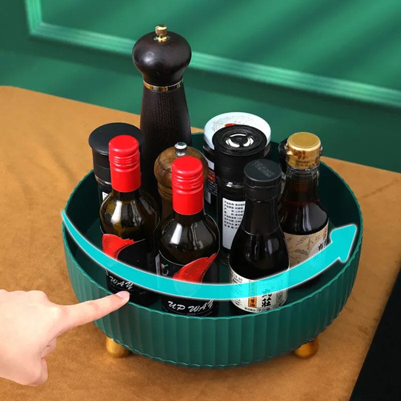 360-Degree Rotating Spice Rack PP Material | Raised Edge & Removable Tray | Space-Saving Kitchen Storage Organiser