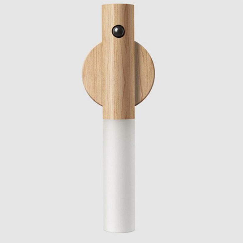 360° Rotatable Wooden LED Wall Lamp | Detachable Magnetic Mount & Touch Dimmer Switch | Rechargeable Battery Powered Light