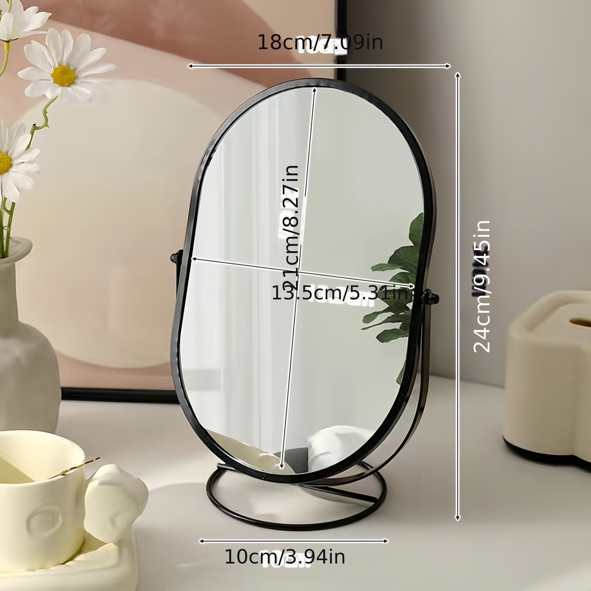 360° Rotating Makeup Mirror, Iron Frame | Tabletop Mount, No Batteries Needed | Clear View From Every Angle, Glass Surface