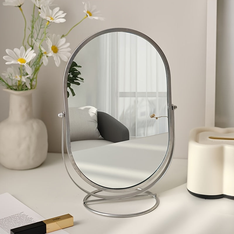 360° Rotating Makeup Mirror, Iron Frame | Tabletop Mount, No Batteries Needed | Clear View From Every Angle, Glass Surface