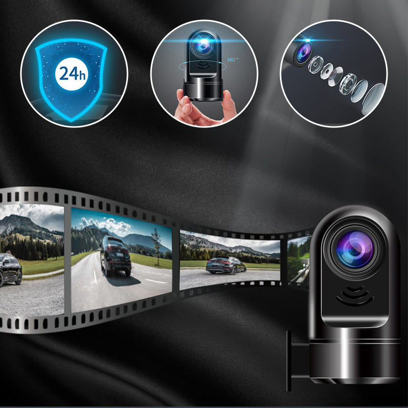360° Rotating Mini Dashcam 1080P HD | ADAS Collision Detection & Night Vision | Loop Recording Car Camera with Time-Lapse