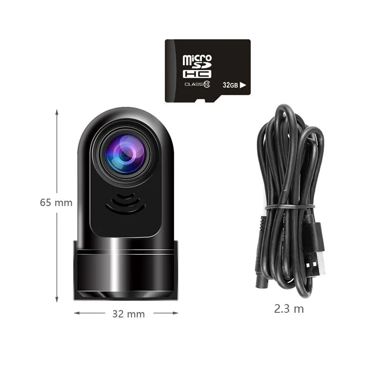 360° Rotating Mini Dashcam 1080P HD | ADAS Collision Detection & Night Vision | Loop Recording Car Camera with Time-Lapse