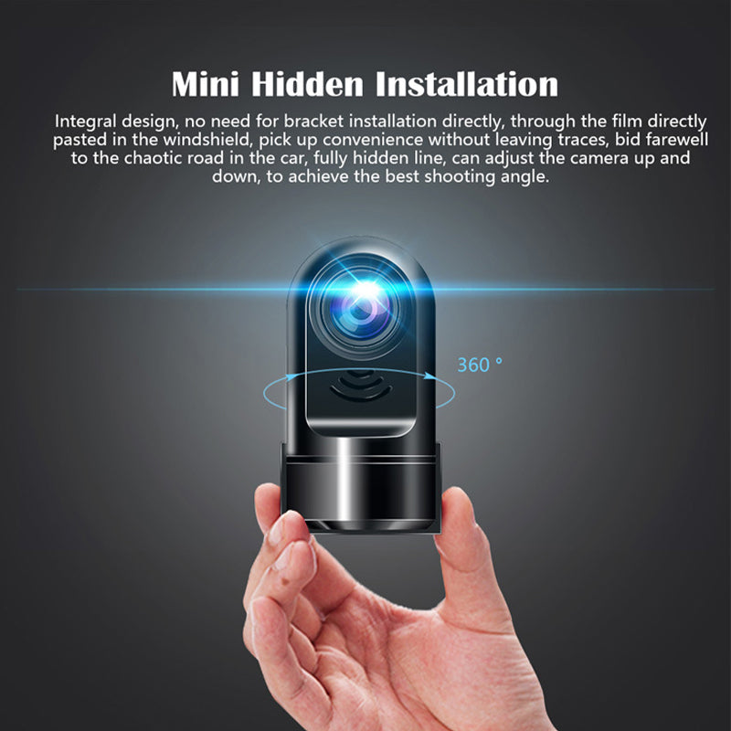 360° Rotating Mini Dashcam 1080P HD | ADAS Collision Detection & Night Vision | Loop Recording Car Camera with Time-Lapse