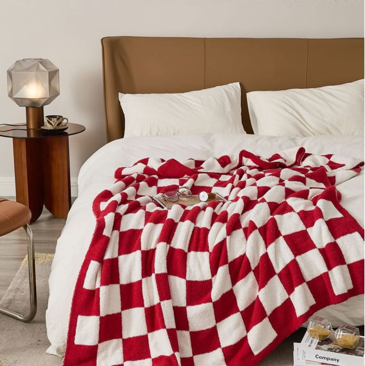 Checkerboard Throw Blanket Knit Two-Tone Versatile with Cosy Texture 13