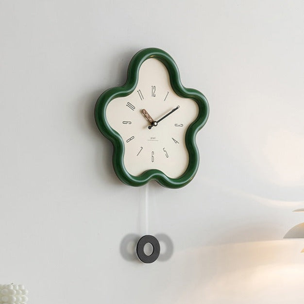 3D Floral Pendulum Wall Clock - MDF - Silent Movement - Battery-Operated