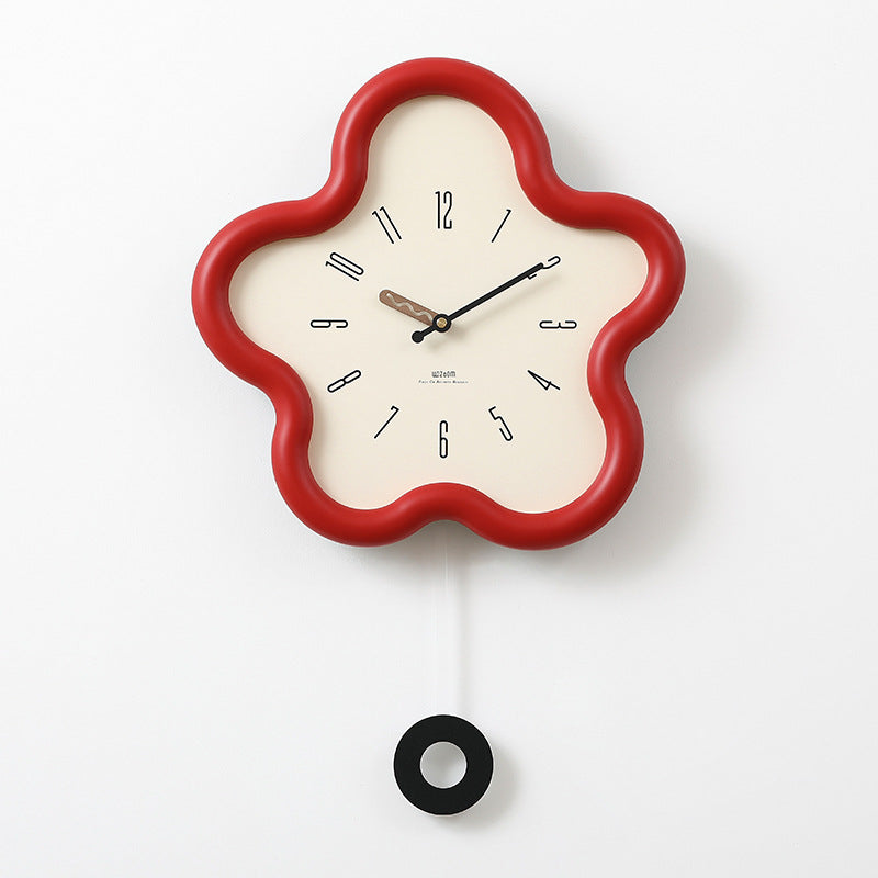 3D Floral Pendulum Wall Clock - MDF - Silent Movement - Battery-Operated