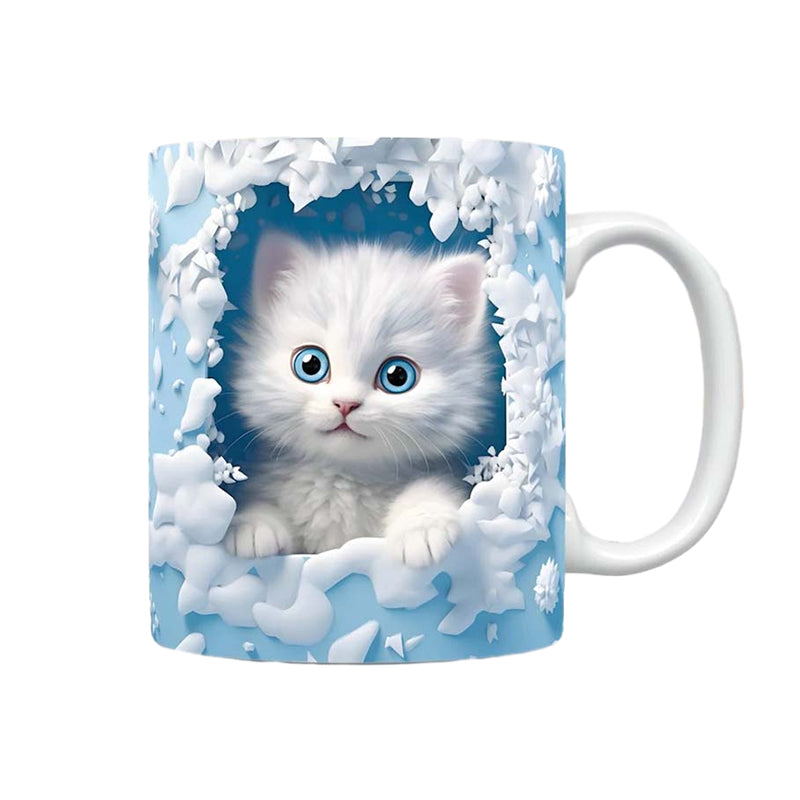 3D Kitten Mug Ceramic | Cat Peeking Through Hole In A Wall Design | 350ml Novelty Coffee Cup Gift for Cat Lovers