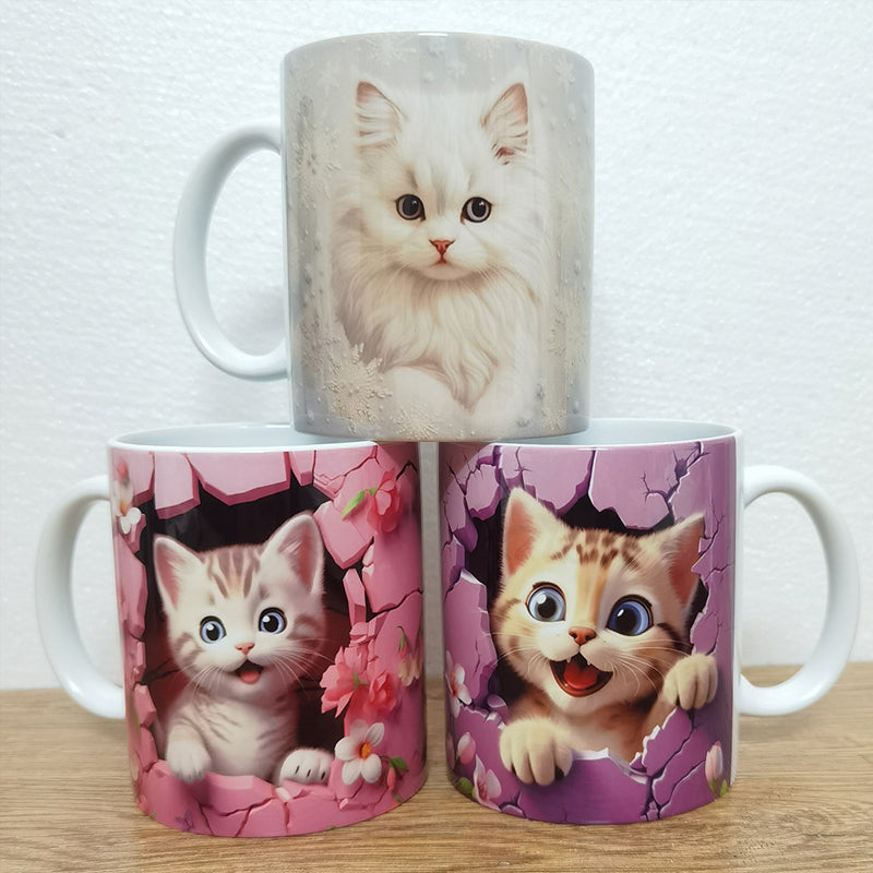 3D Kitten Mug Ceramic | Cat Peeking Through Hole In A Wall Design | 350ml Novelty Coffee Cup Gift for Cat Lovers