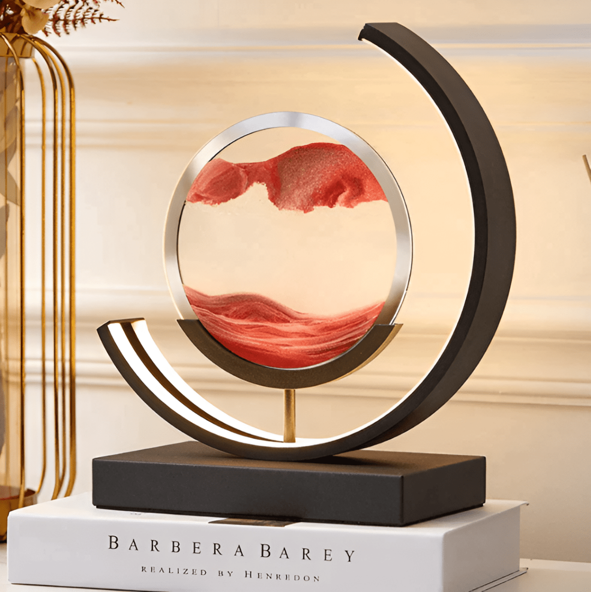 3D Moving Sand Art Lamp | Rotating Sandscape with LED Crescent Light