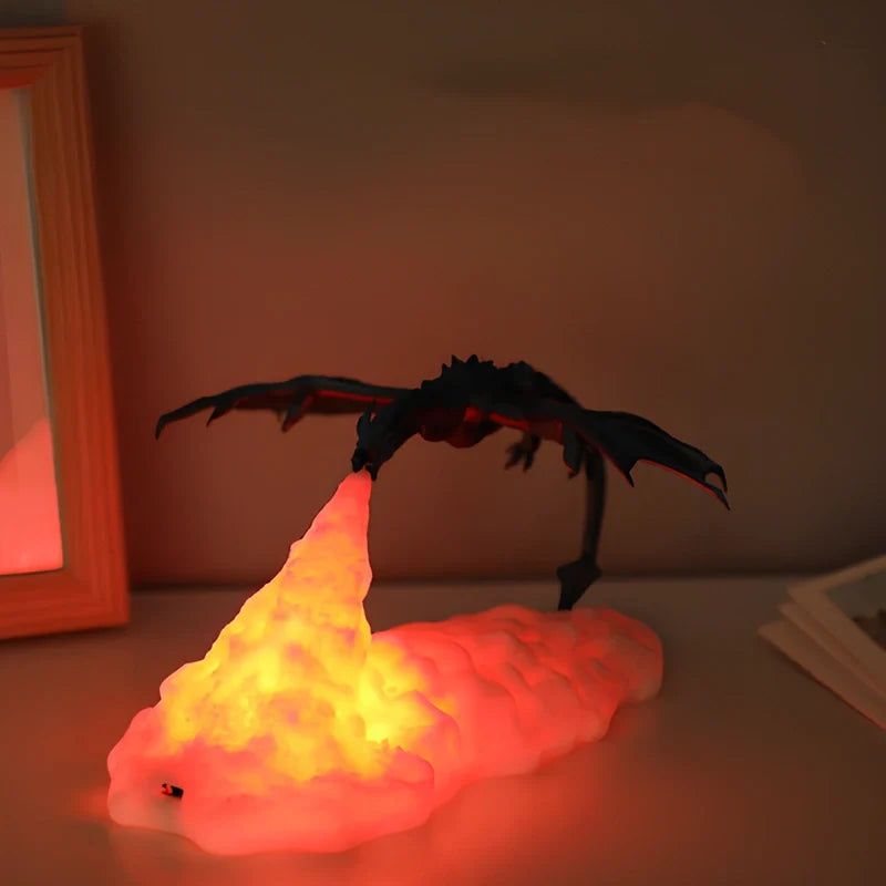 3D Printed Dragon Night Light | Flickering Flame Glow | Rechargeable Cordless USB LED, Up to 10 Hours
