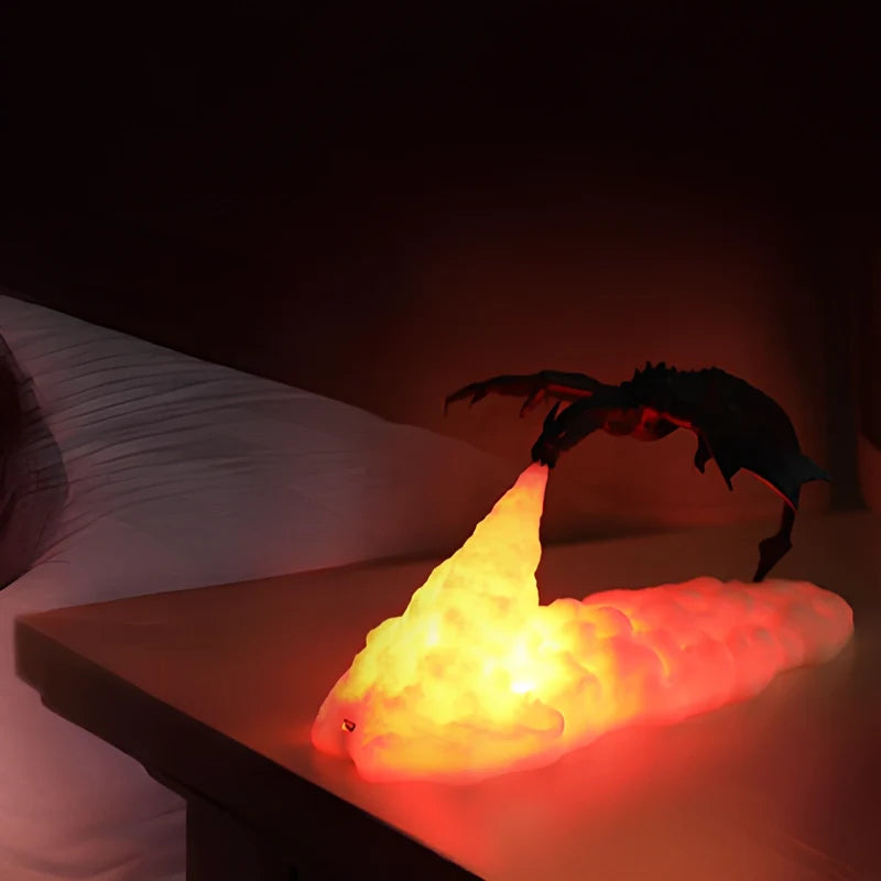 3D Printed Dragon Night Light | Flickering Flame Glow | Rechargeable Cordless USB LED, Up to 10 Hours