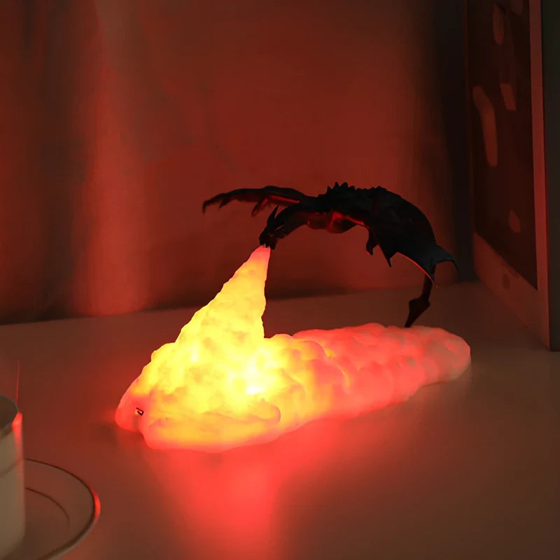 3D Printed Dragon Night Light | Flickering Flame Glow | Rechargeable Cordless USB LED, Up to 10 Hours