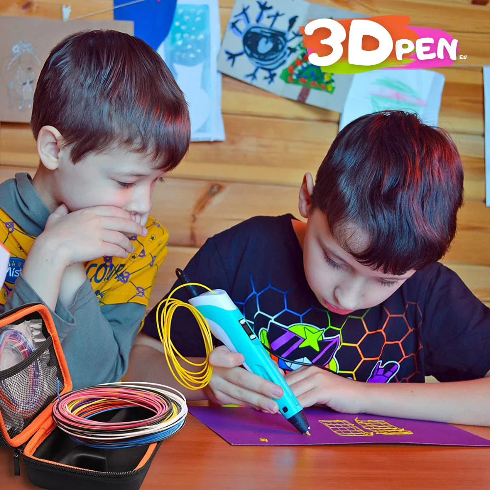 3D Printing Pen Kit | 10 Biodegradable PLA Filaments, Anti-Clog Flow | Travel Case, Power Adapter & Stencil Guides Included