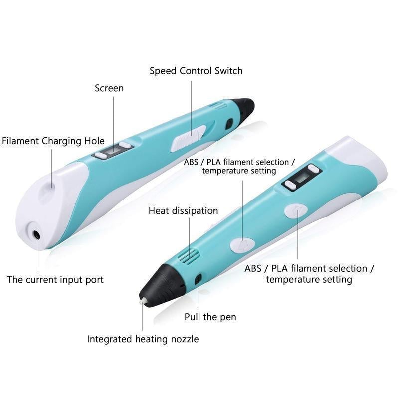 3D Printing Pen Lightweight Adjustable Speed Fast Heating with LCD Display