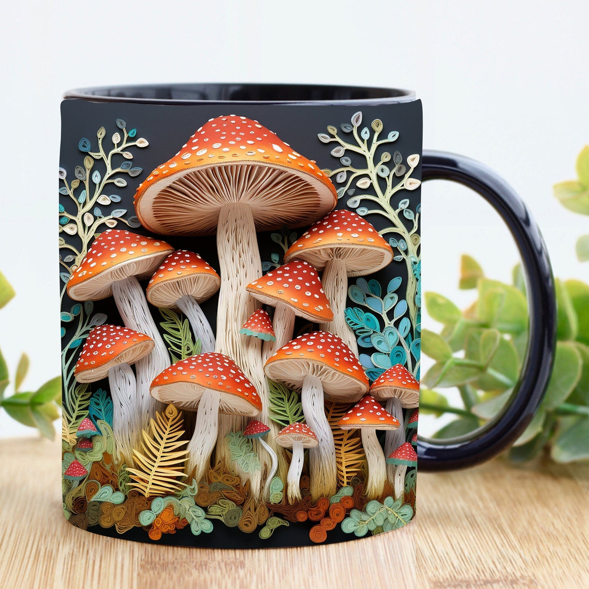 3D Sculpted Mushroom Mug Ceramic | Realistic Textured Design, Raised Relief Detail | Dishwasher and Microwave Safe for Daily Use