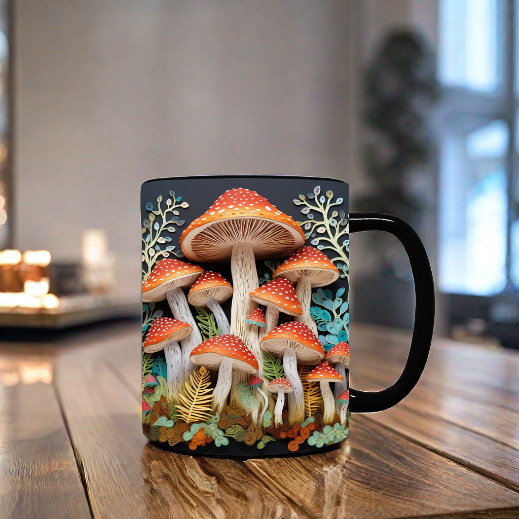 3D Sculpted Mushroom Mug Ceramic | Realistic Textured Design, Raised Relief Detail | Dishwasher and Microwave Safe for Daily Use